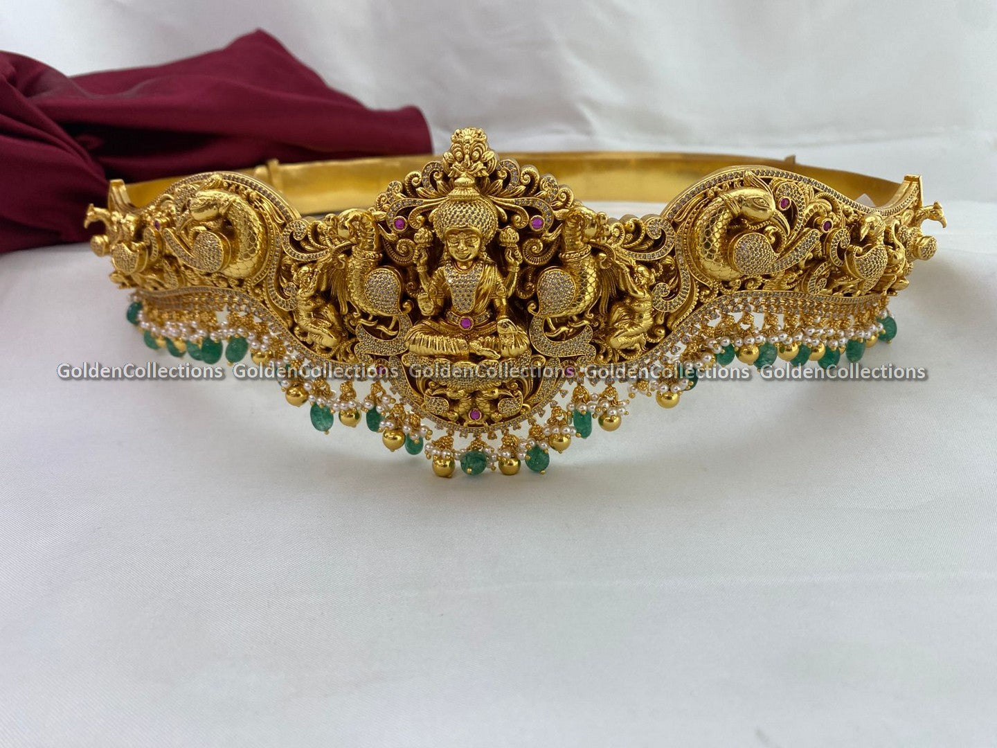 GoldenCollections 925 Silver Nakshi Temple Waist Belt Vaddanam with intricate temple motifs, perfect for bridal wear and festive celebrations.