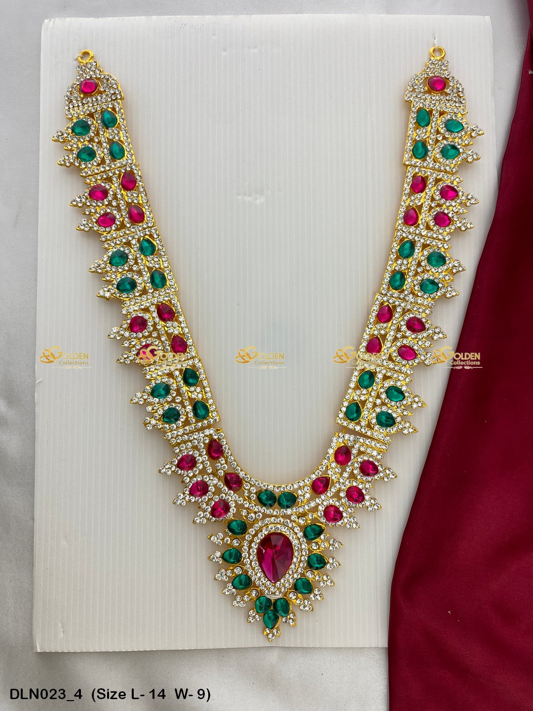 Amman Devotional Long Necklace Goldencollections Size: 14 X 9, Color: Pink, Style: 1 Step Image 4