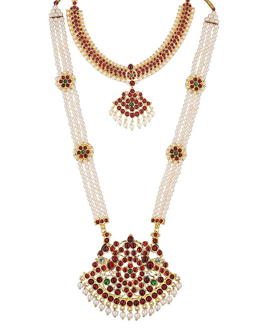 Bharatanatyam Classical Pearl Long Necklace Goldencollections