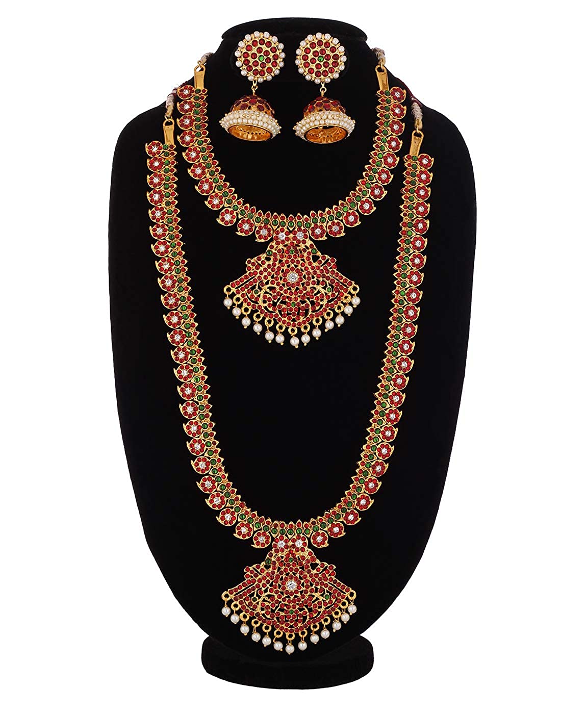 Bharatanatyam Gold Haram Necklace With Earrings Golden Collecftions