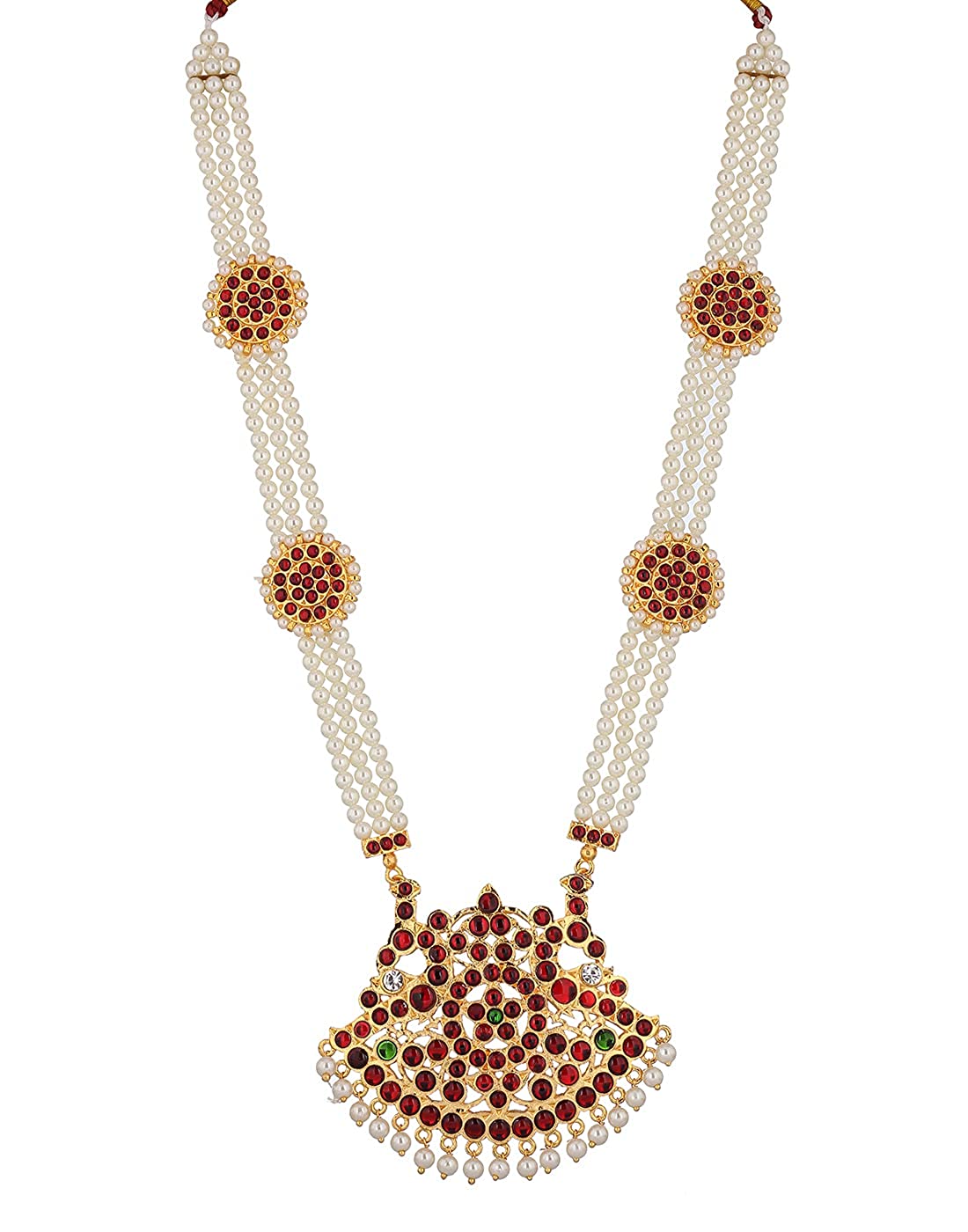 Bharatanatyam Indian Pearl Long Necklace- Goldencollections