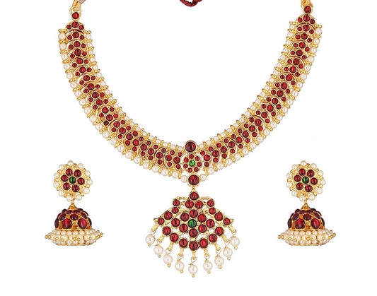 bharatanatyam short necklace with Earrings Goldencollections