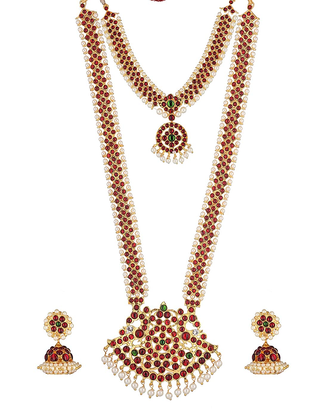 Bharatanatyam kempu Temple Necklace LOng Goldencollections