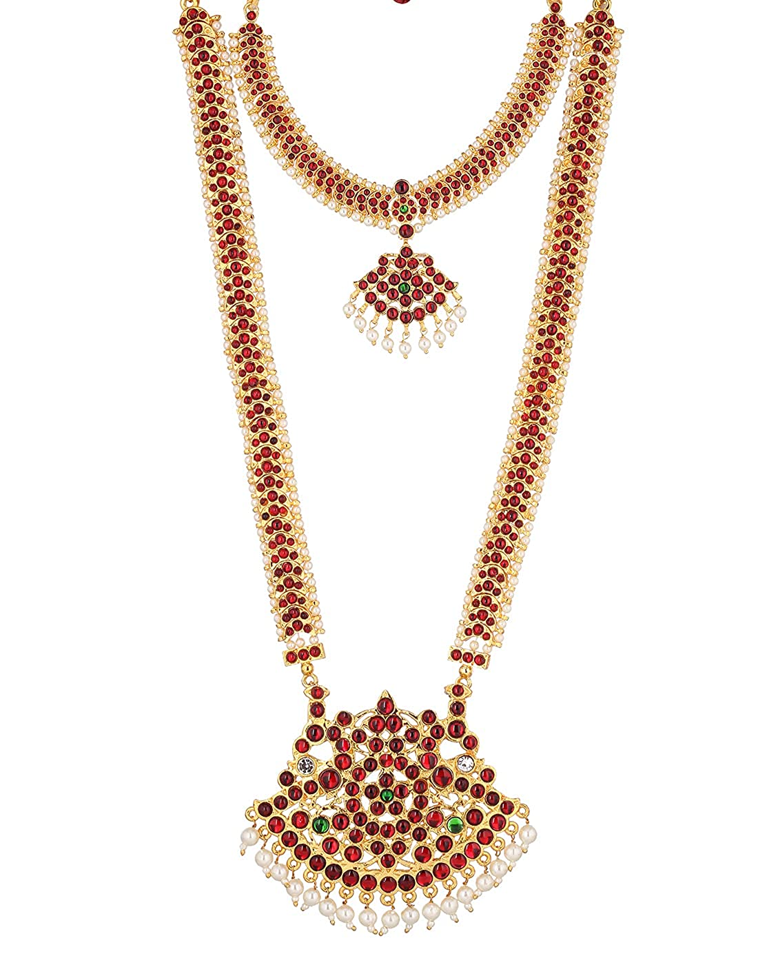 Beautiful Bharatanatyam Classical kempu  Long Necklace Haram Goldencollections