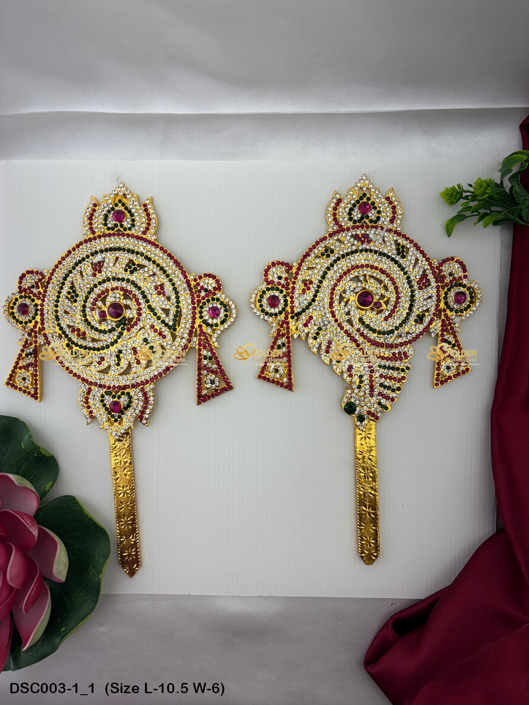 Brass Shankha Chakra Pair Vishnus Divine Weapon Decor Size: 10.5 x 6, Color: Multi, Style: Shank Chakra Image 1