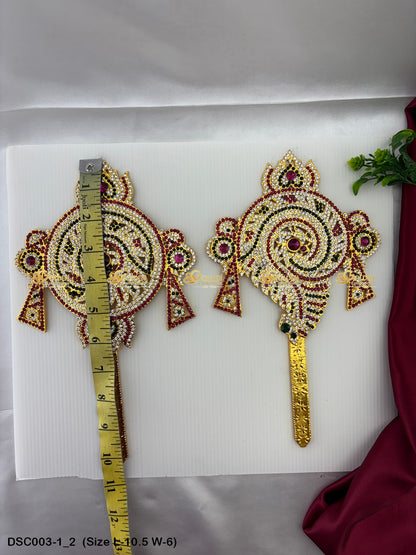 Brass Shankha Chakra Pair Vishnus Divine Weapon Decor Size: 10.5 x 6, Color: Multi, Style: Shank Chakra Image 2