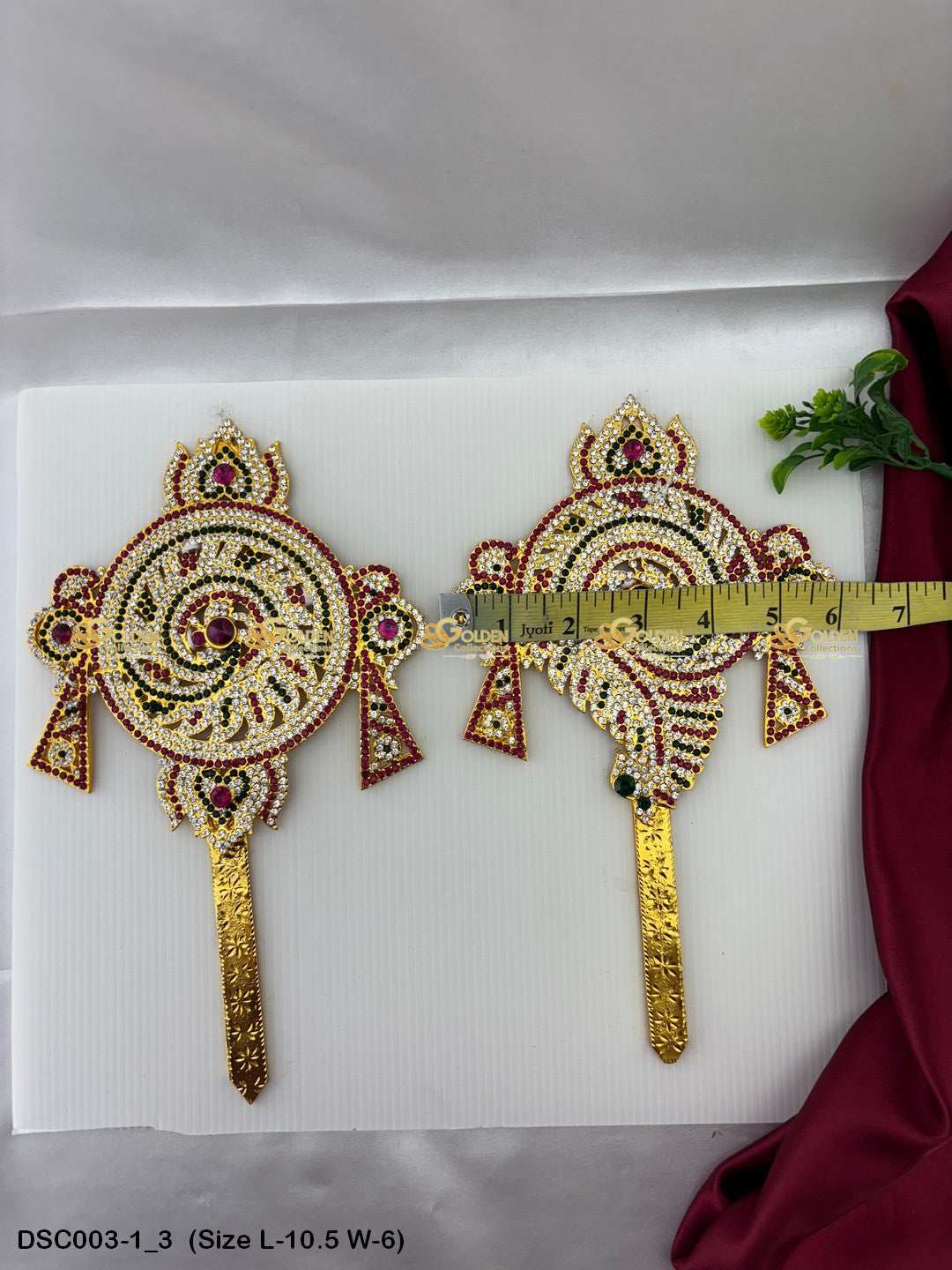 Brass Shankha Chakra Pair Vishnus Divine Weapon Decor Size: 10.5 x 6, Color: Multi, Style: Shank Chakra Image 3