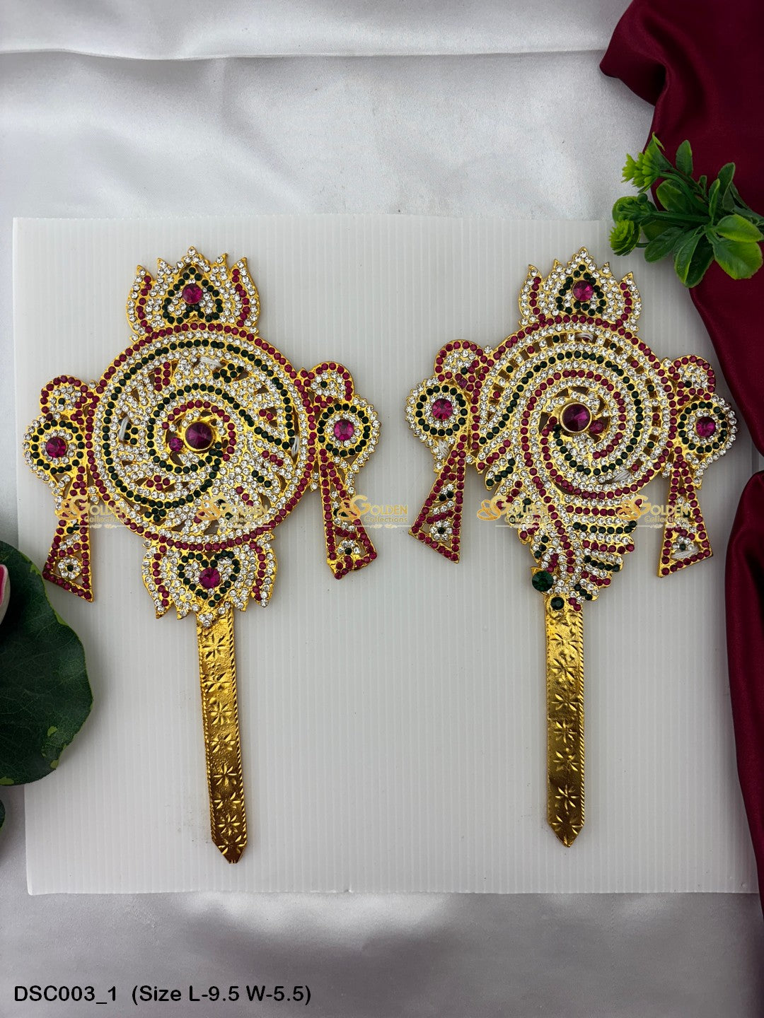 Brass Shankha Chakra Pair Vishnus Divine Weapon Decor Size: 9.5 x 5.5, Color: Multi, Style: Shank Chakra Image 1