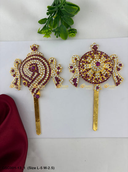 Deity Shankha Chakra Brass Stone Pair for Vishnu Decoration Size: 5 x 2.5, Color: Pink, Style: Shank Chakra Image 1