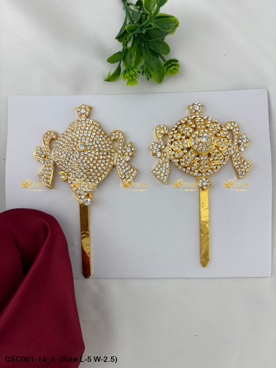 Deity Shankha Chakra Brass Stone Pair for Vishnu Decoration Size: 5 x 2.5, Color: White, Style: Shank Chakra Image 1