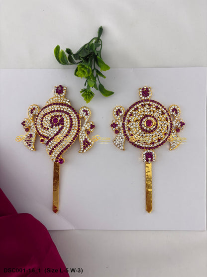 Deity Shankha Chakra Brass Stone Pair for Vishnu Decoration Size: 5 x 3, Color: Pink, Style: Shank Chakra Image 1