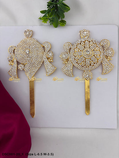 Deity Shankha Chakra Brass Stone Pair for Vishnu Decoration Size: 6.5 x 3.5, Color: White, Style: Shank Chakra Image 1