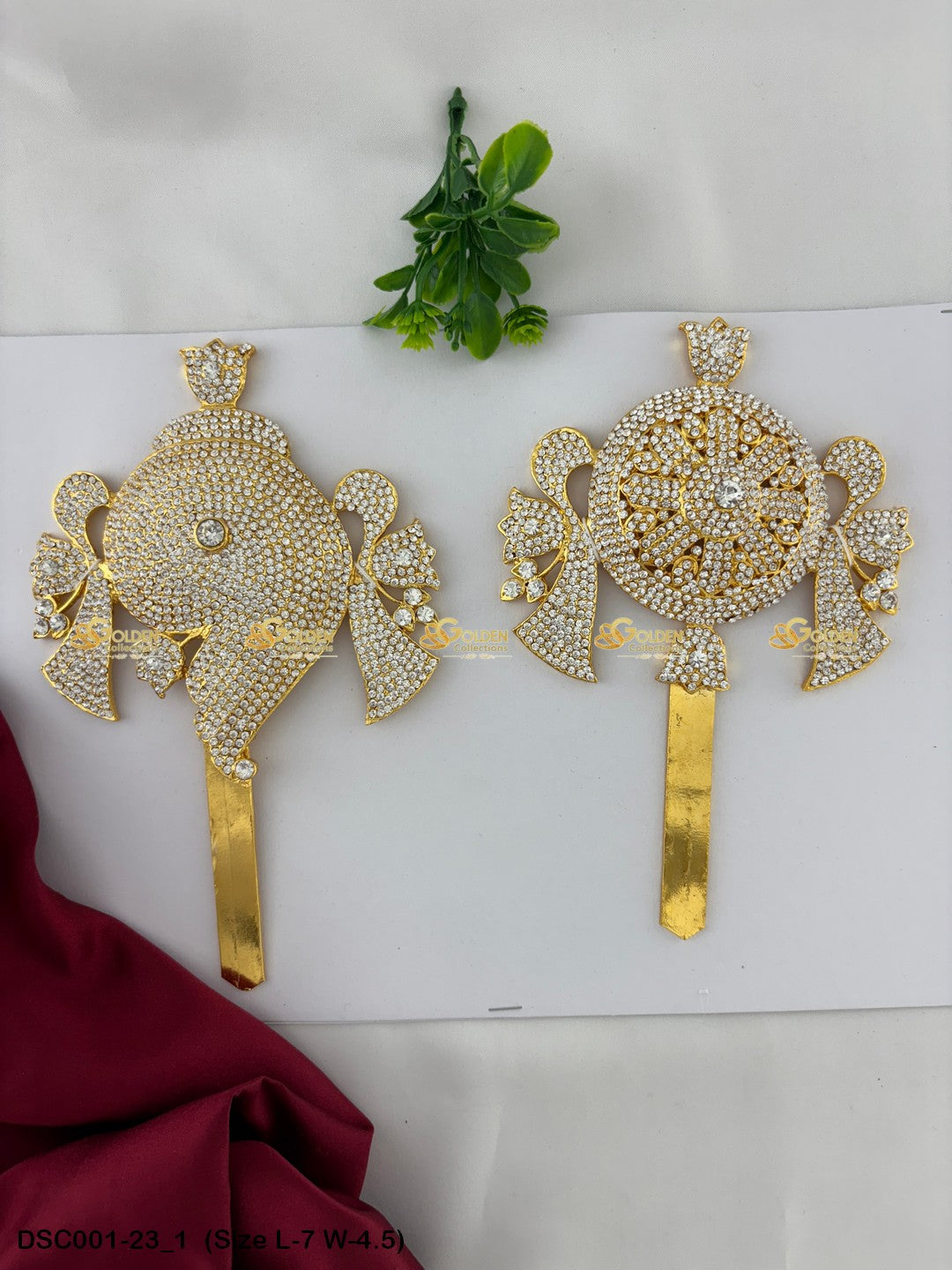 Deity Shankha Chakra Brass Stone Pair for Vishnu Decoration Size: 7 x 4.5, Color: White, Style: Shank Chakra Image 1