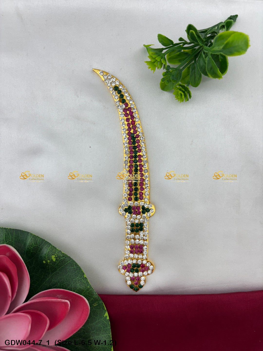 Deity Sword For Swamy Alangaram Mata Talwar With Stones Size: 6.5 x 1.20, Color: Multi, Style: Sword Image 1