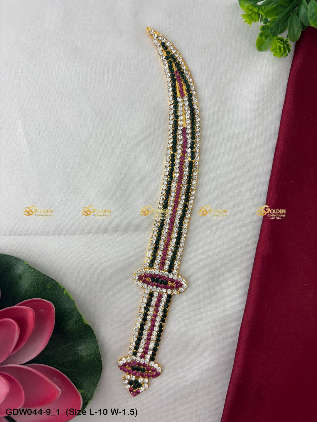 Deity Sword For Swamy Alangaram Mata Talwar With Stones Size: 10 x 1.5, Color: Multi, Style: Sword Image 1