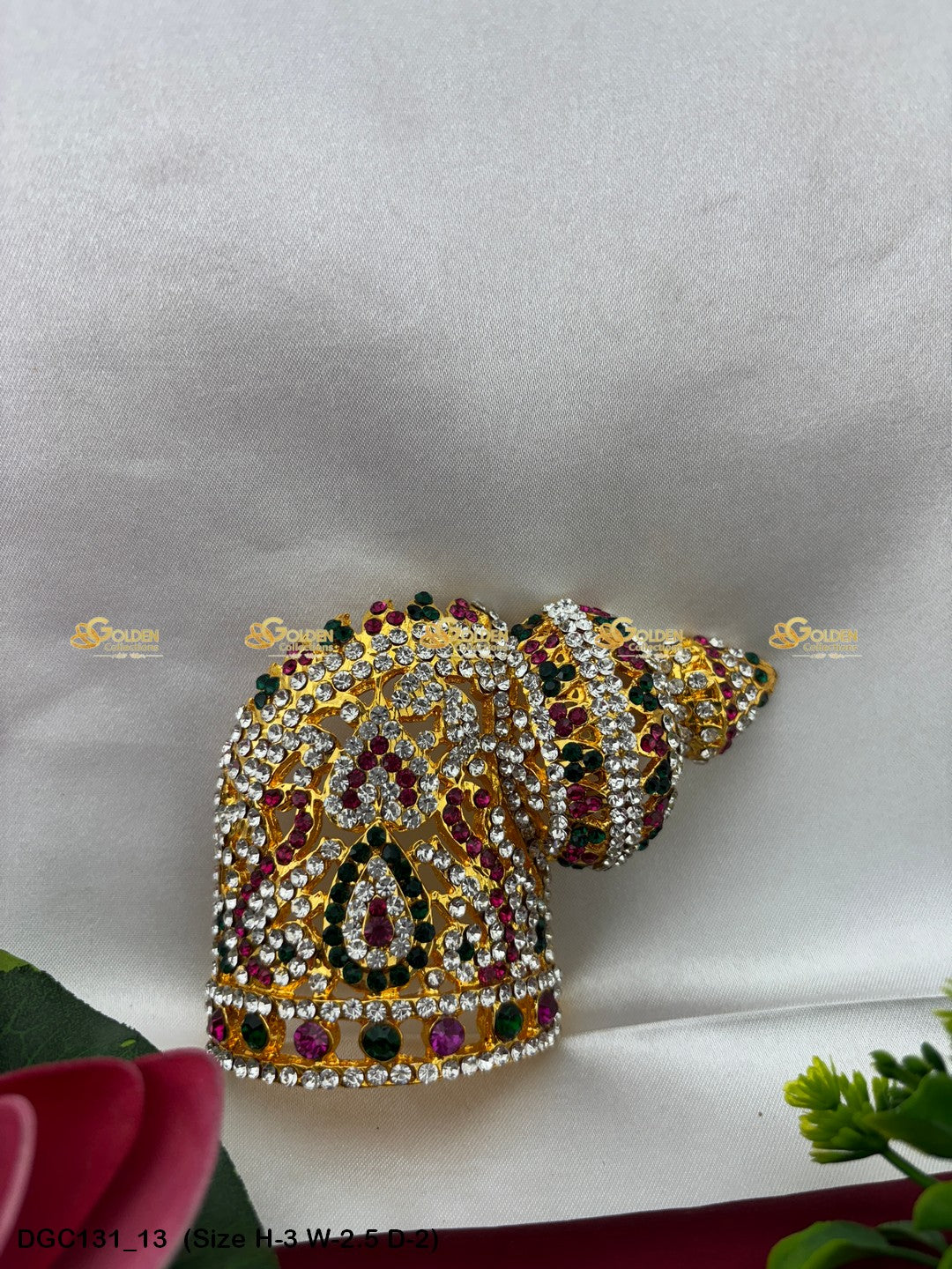 Divine Crown Mukut For Deity Goldencollections Size: 3 X 2.5 X 2, Color: Multi, Style: Half Round Andalu Right Image 13