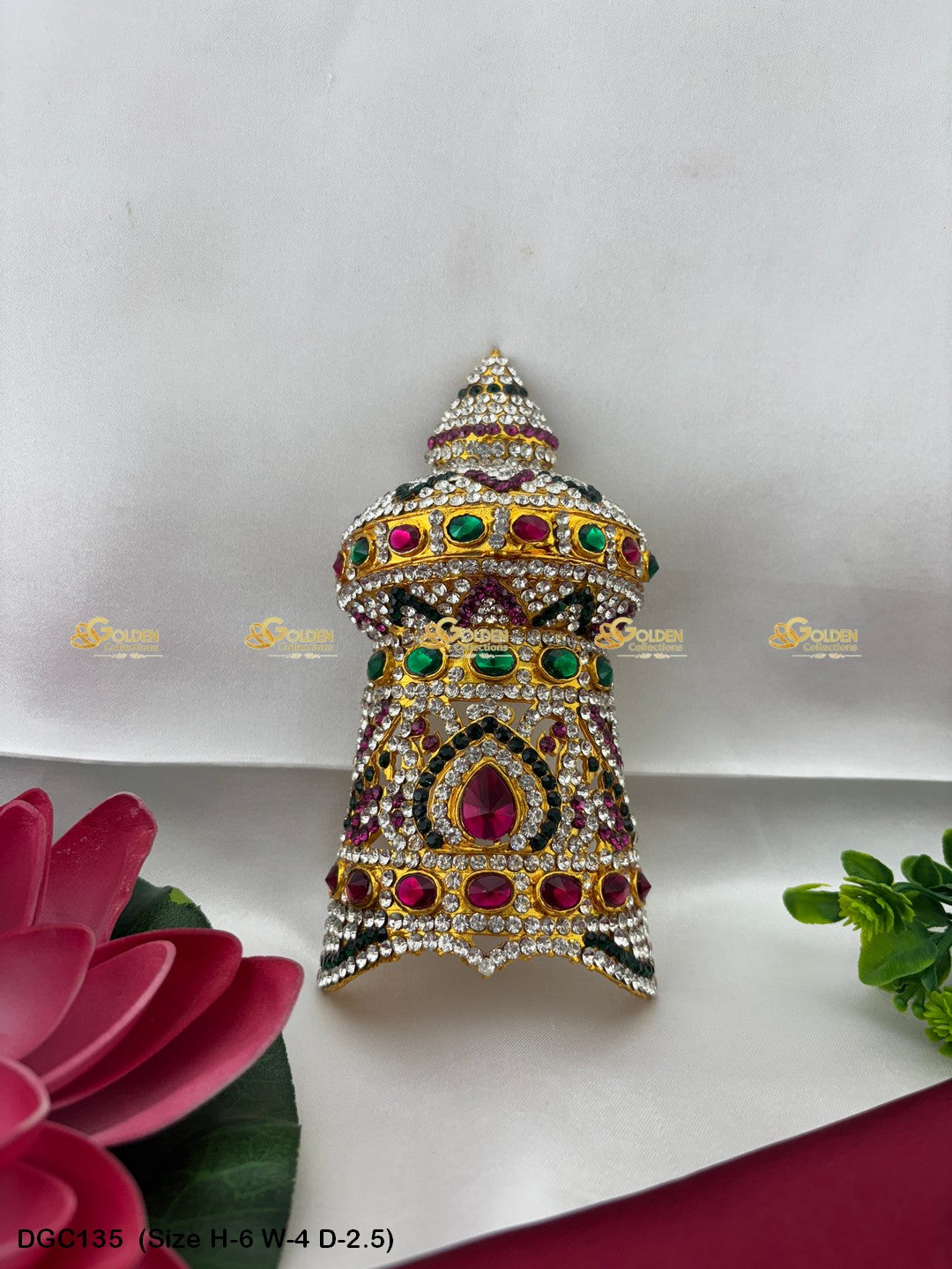 Exquisite Crown Mukut For Hindu Goddess Goldencollections Size: 6 X 4 X 2.5, Color: Multi, Style: Half Round Image 1