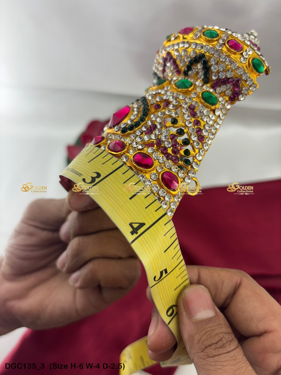 Exquisite Crown Mukut For Hindu Goddess Goldencollections Size: 6 X 4 X 2.5, Color: Multi, Style: Half Round Image 3