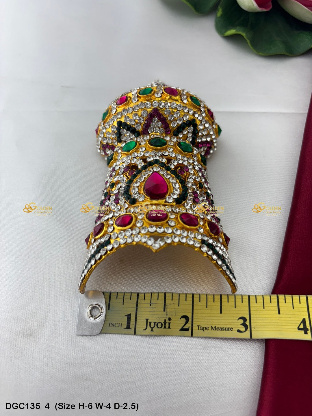 Exquisite Crown Mukut For Hindu Goddess Goldencollections Size: 6 X 4 X 2.5, Color: Multi, Style: Half Round Image 4