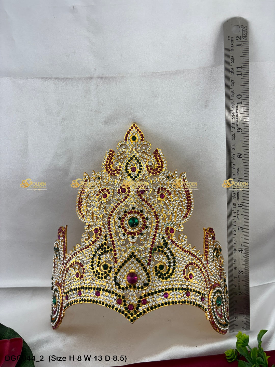 Exquisite Crown Mukut For Puja Goldencollections Size: 8 X 13 X 8.5, Color: Multi, Style: Half Round Image 2