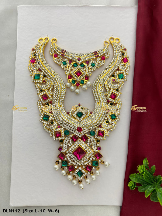 Exquisite Deity Long Haram Indian Temple Jewellery Size: 10 X 6, Color: Multi, Style: Chest Image 1