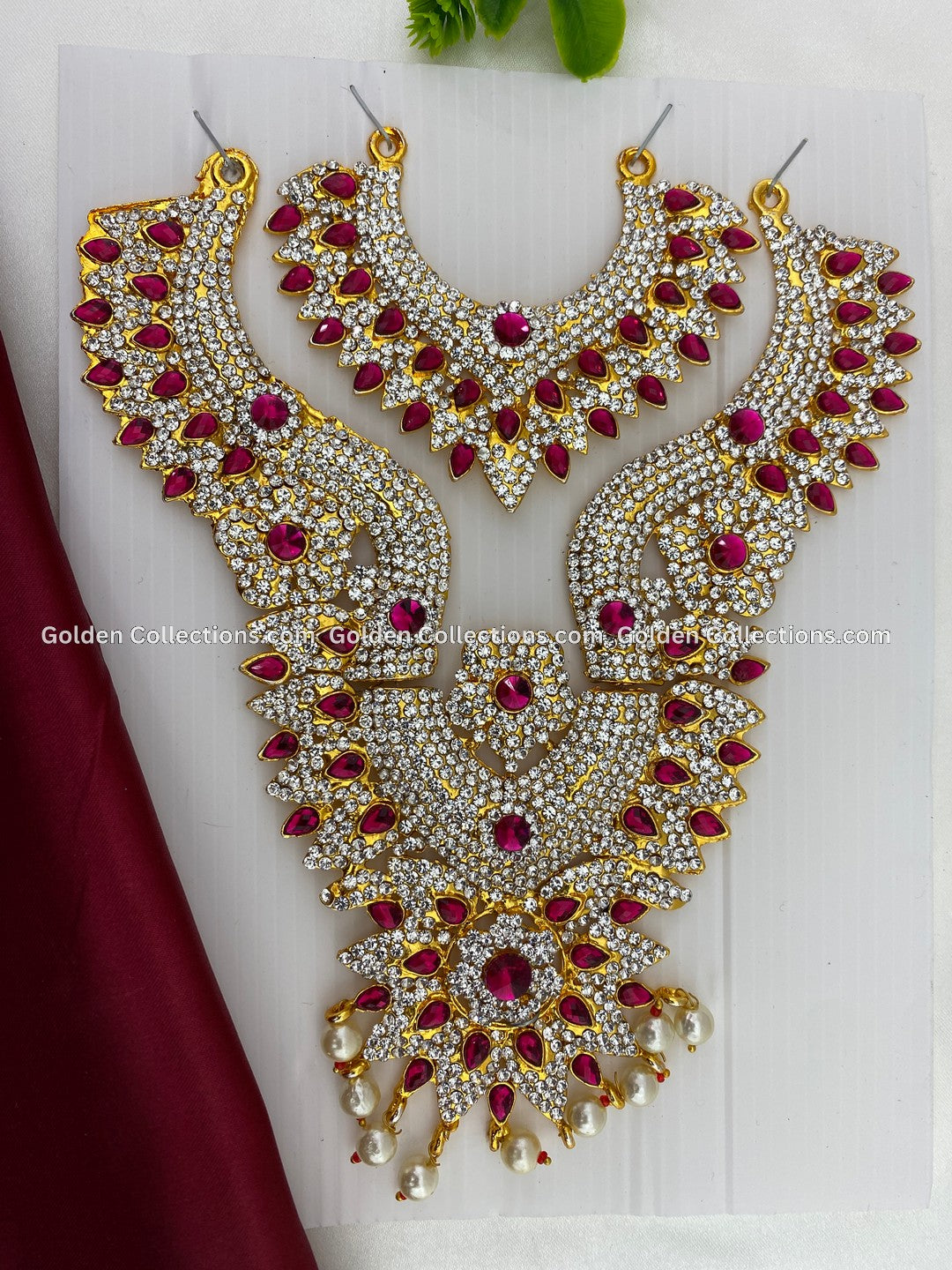 Goddess Amman Alangaram Jewellery Pink Necklace GoldenCollections