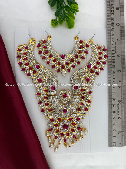 BUY Deity Goddess Amman Alangaram Jewellery Pink Necklace GoldenCollections