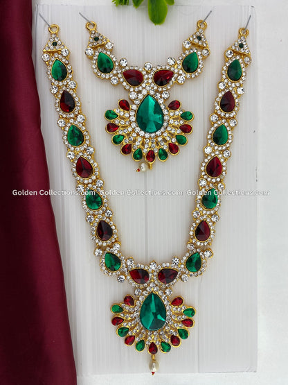 Buy Shop Deity Goddess Amman Alangaram Green Marron stones  Necklace Jewellery GoldenCollections