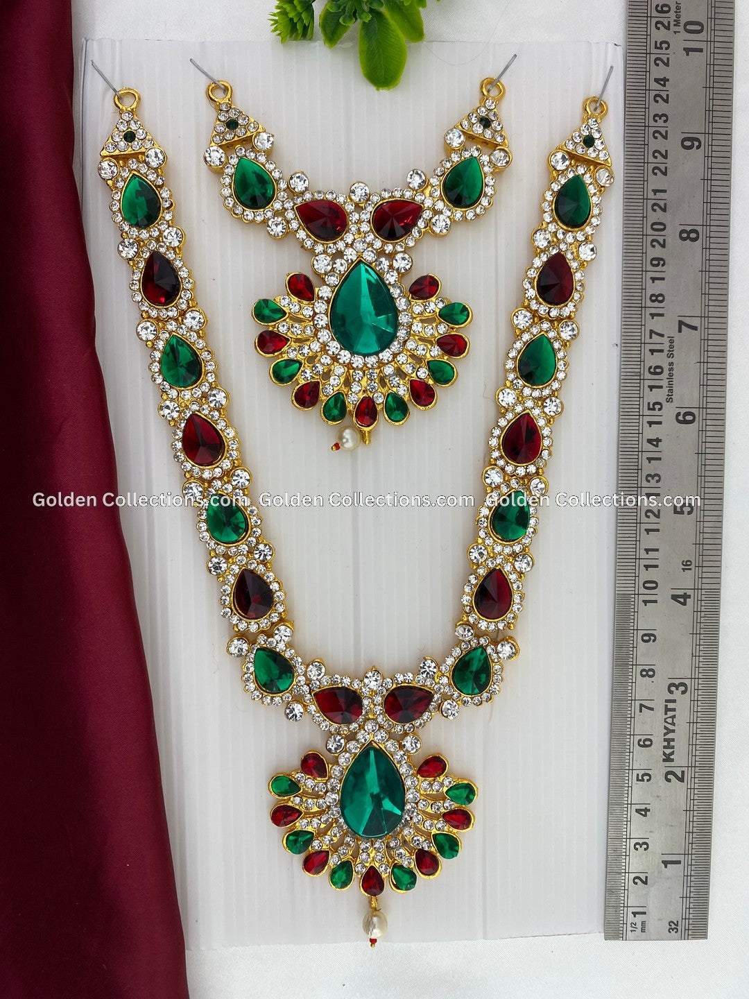  Shop Deity Goddess Amman Alangaram Green Marron stones  Necklace Jewellery GoldenCollections
