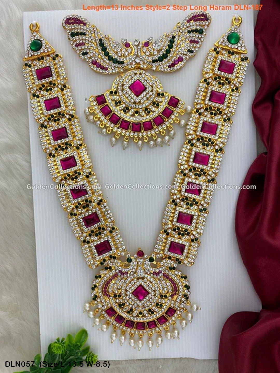 Goddess Lakshmi Long Necklace Temple Jewellery Size: 13.5 X 8.5, Color: Multi, Style: 2 Step Image 1