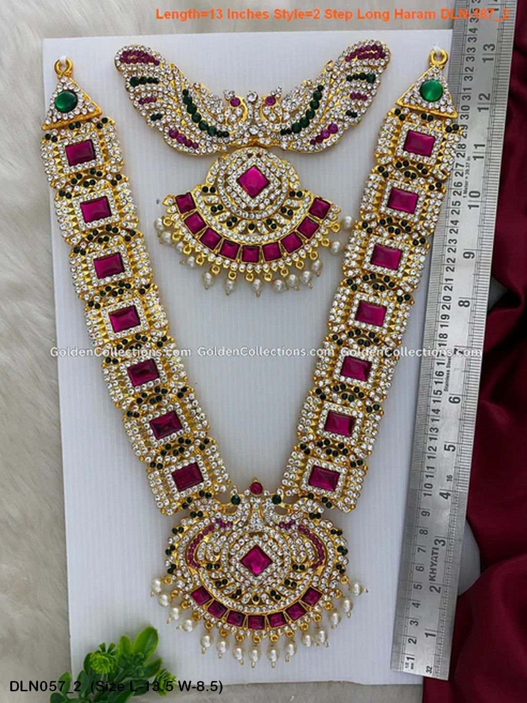 Goddess Lakshmi Long Necklace Temple Jewellery Size: 13.5 X 8.5, Color: Multi, Style: 2 Step Image 2