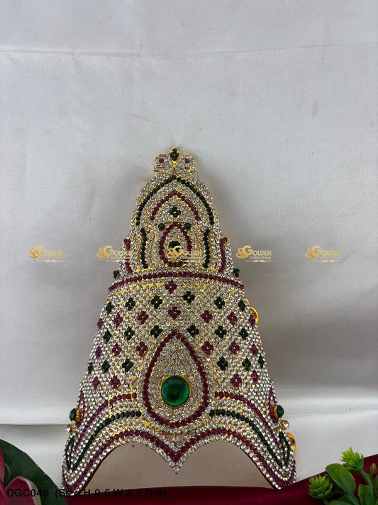 Gold Plated Crown For Hindu Deity Goldencollections Size: 9.5 X 8.5 X 6, Color: Multi, Style: Half Round Image 1