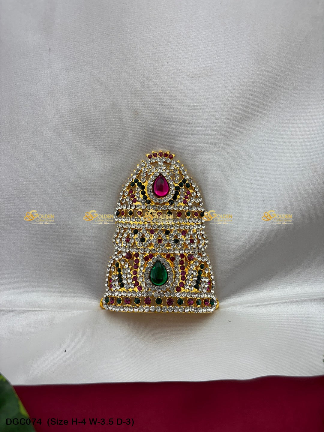 Golden Crown Mukut For Puja Goldencollections Size: 4 X 3.5 X 3, Color: Multi, Style: Half Round Image 1