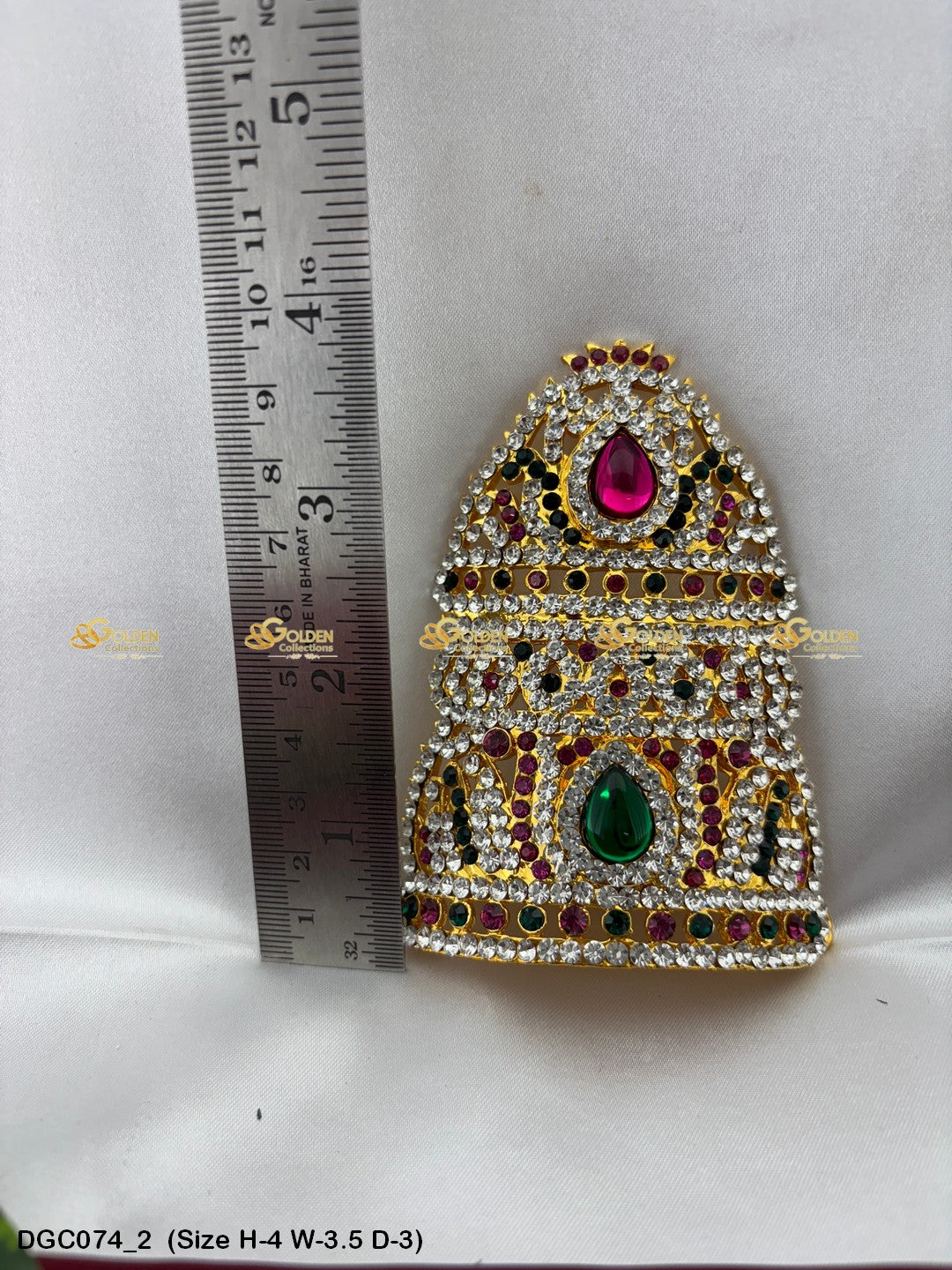 Golden Crown Mukut For Puja Goldencollections Size: 4 X 3.5 X 3, Color: Multi, Style: Half Round Image 2