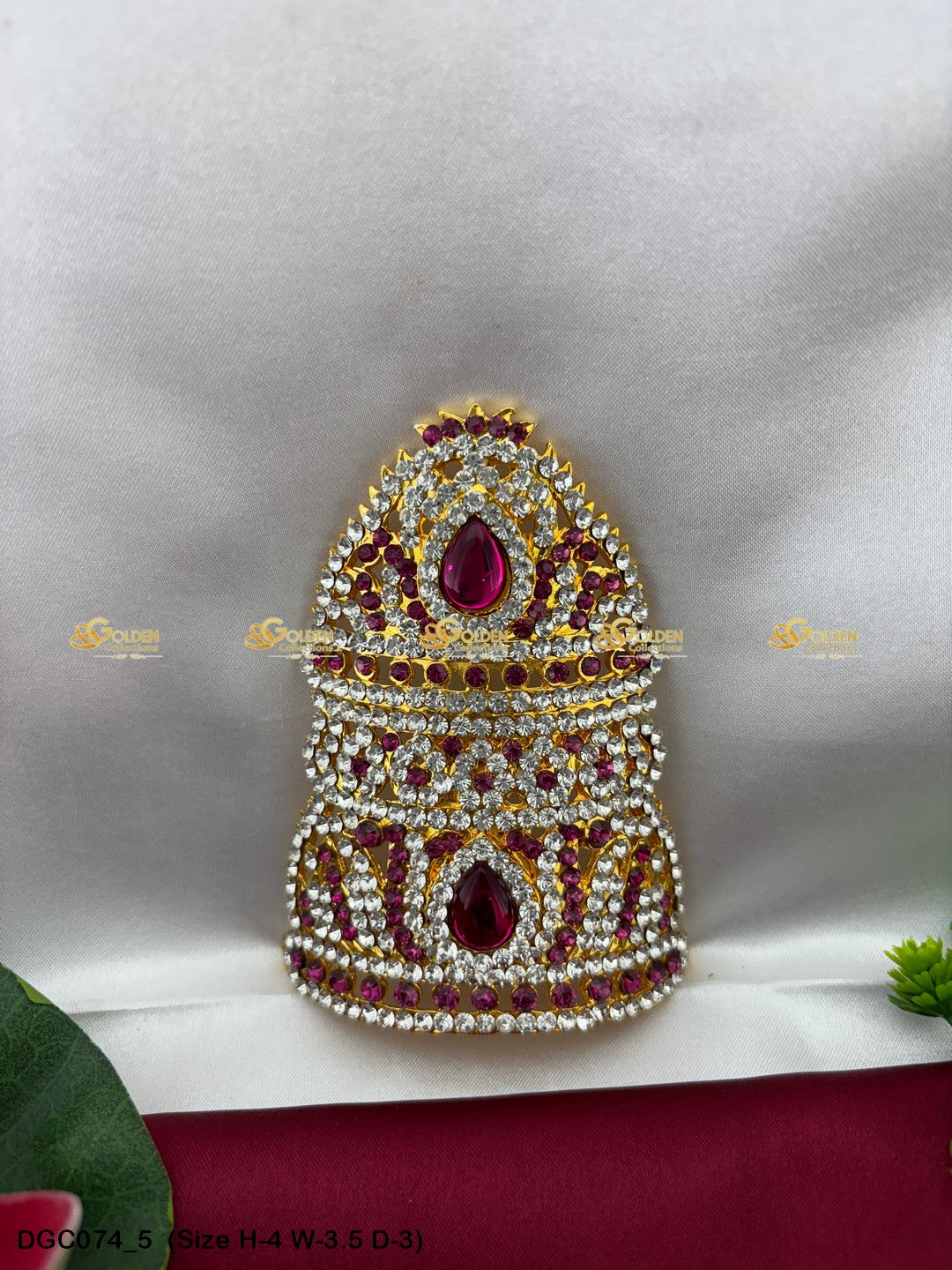 Golden Crown Mukut For Puja Goldencollections Size: 4 X 3.5 X 3, Color: Pink, Style: Half Round Image 5