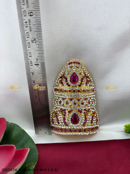 Golden Crown Mukut For Puja Goldencollections Size: 4 X 3.5 X 3, Color: Pink, Style: Half Round Image 6