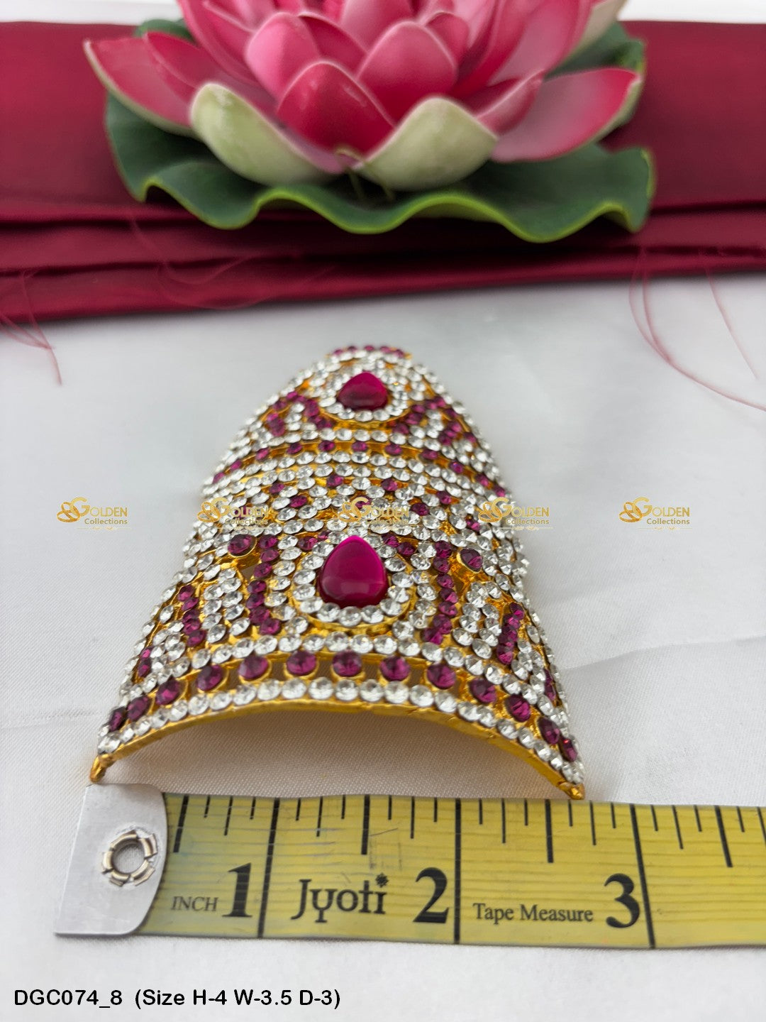 Golden Crown Mukut For Puja Goldencollections Size: 4 X 3.5 X 3, Color: Pink, Style: Half Round Image 8