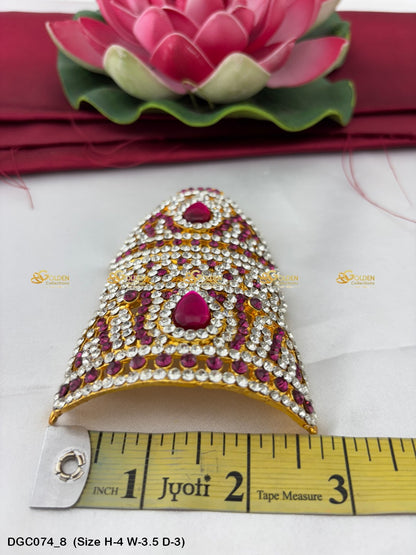 Golden Crown Mukut For Puja Goldencollections Size: 4 X 3.5 X 3, Color: Pink, Style: Half Round Image 8