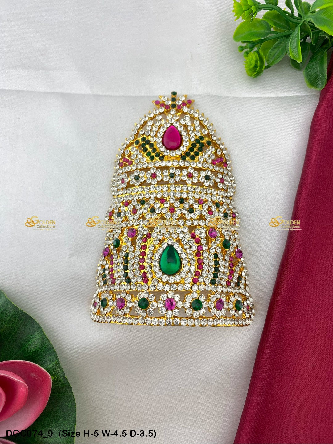 Golden Crown Mukut For Puja Goldencollections Size: 5 X 4.5 X 3.5, Color: Multi, Style: Half Round Image 9