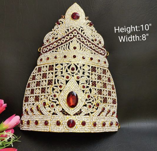 A splendid mukut crown adorned by a goddess, radiating elegance and representing her divine authority.