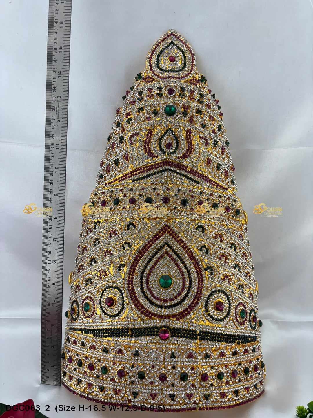 Ornate Mukut For God Goddess Goldencollections Size: 16.5 X 12.5 X 9.5, Color: Multi, Style: Half Round Image 2