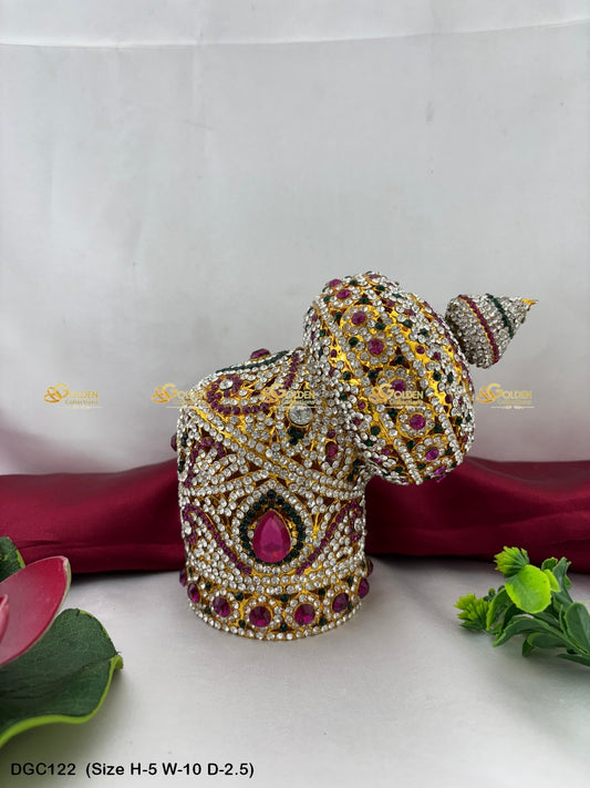 Sacred Alangaram For Goddess Crown Goldencollections Size: 5 X 10 X 2.5, Color: Multi Red, Style: Round Andalu Image 1