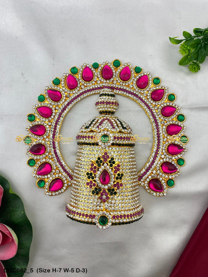 Sacred Crown Mukut For Goddess Goldencollections Size: 7 X 5 X 3, Color: Pink, Style: Arch Image 5