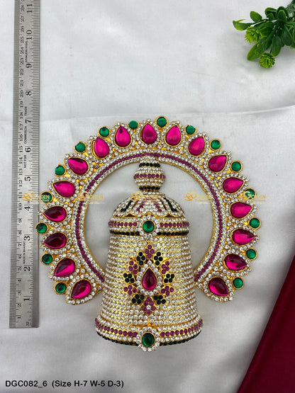 Sacred Crown Mukut For Goddess Goldencollections Size: 7 X 5 X 3, Color: Pink, Style: Arch Image 6