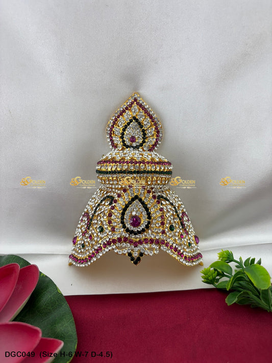 Sacred Jewellery Crown Mukut Goldencollections Size: 6 X 7 X 4.5, Color: Multi, Style: Half Round Image 1