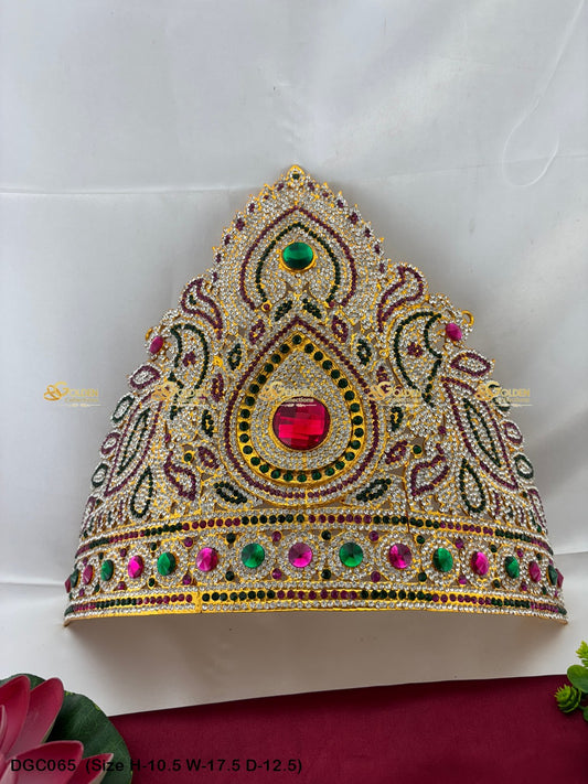 Sacred Jewellery Crown Mukut Goldencollections Size: 10.5 X 17.5 X 12.5, Color: Multi, Style: Half Round Image 1