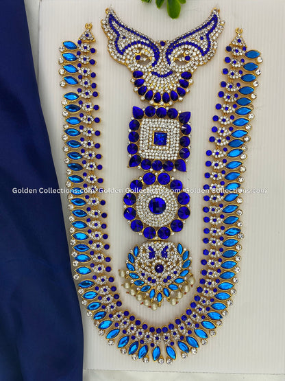 Divine God blue long Haram - Symbolic Necklace for Sacred Adornments Varalakshmi Amman Goddess Jewellery Goldencollections