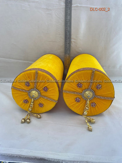 Varalakshmi Ammavari Simhasanam Long Yellow Round Cushion DLC-002 2