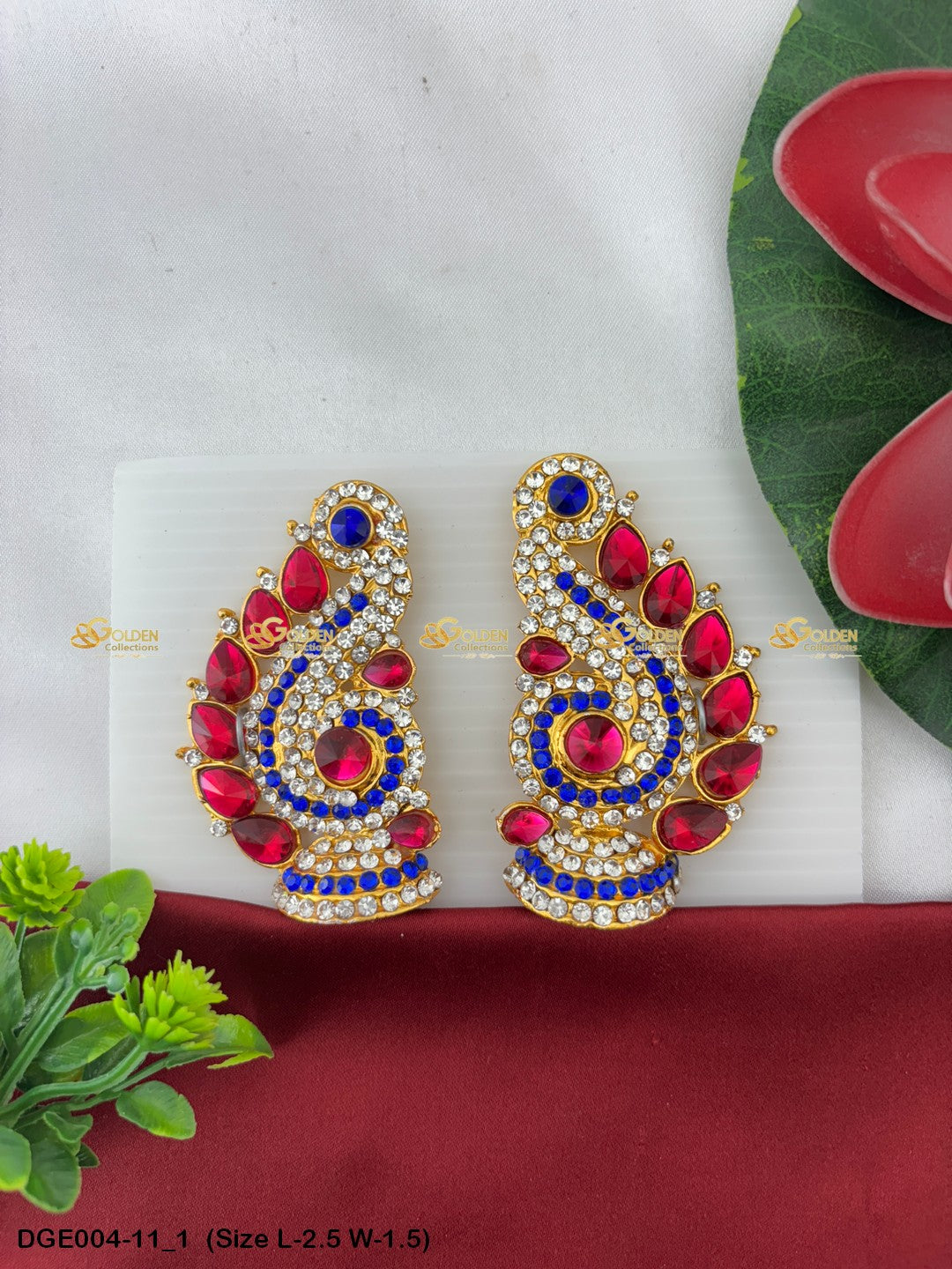 amman goddess stone earrings karna pathakam goldencollections Size: 2.5 x 1.5, Color: Multi Blue, Style: Karna Pathakam Image 1