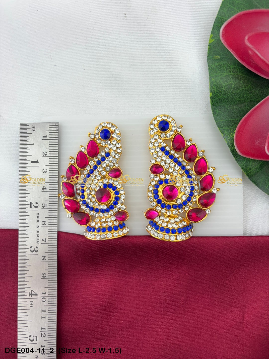 amman goddess stone earrings karna pathakam goldencollections Size: 2.5 x 1.5, Color: Multi Blue, Style: Karna Pathakam Image 2